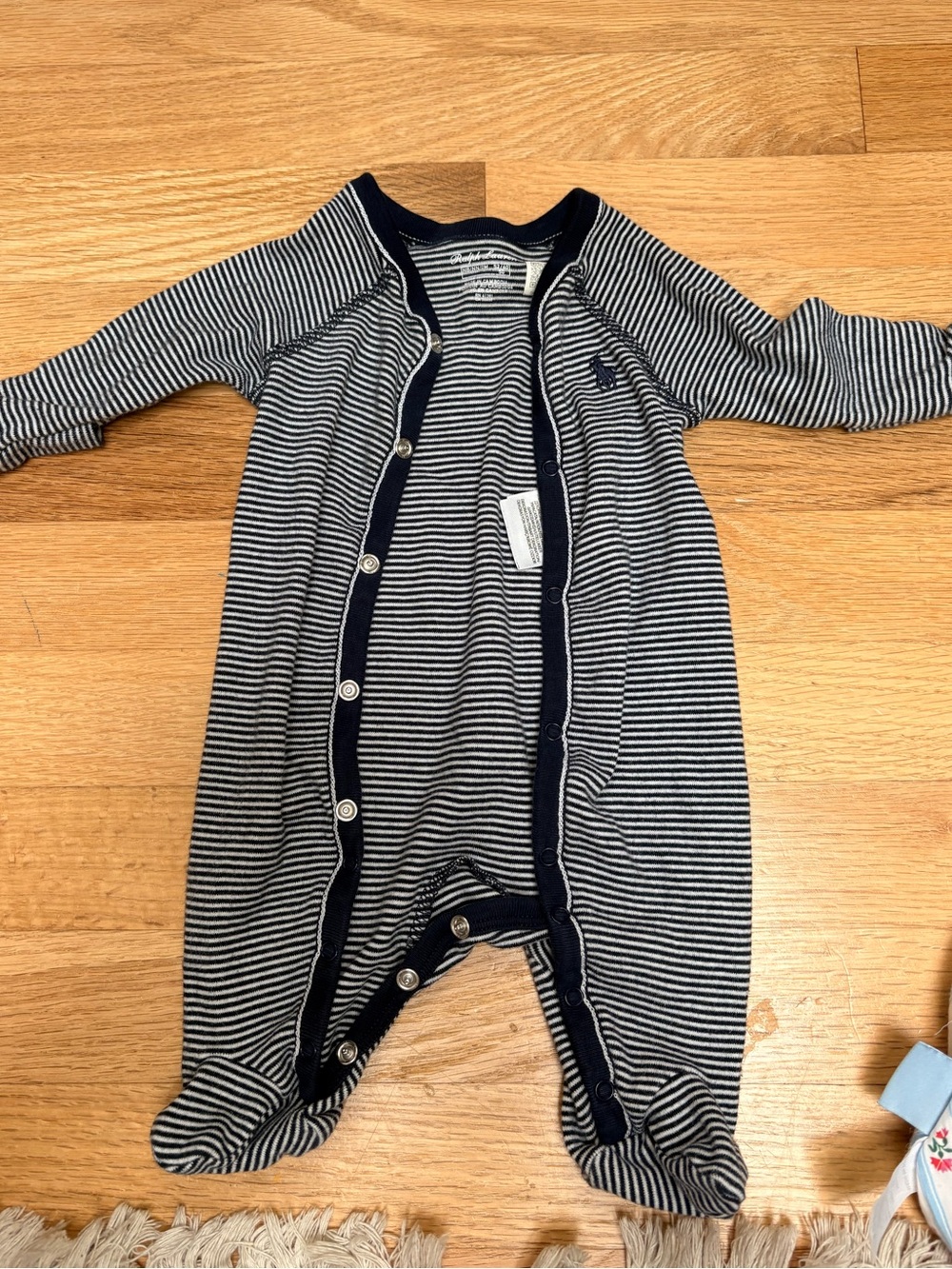 Ralph Lauren Navy and White Striped Footed One-Piece